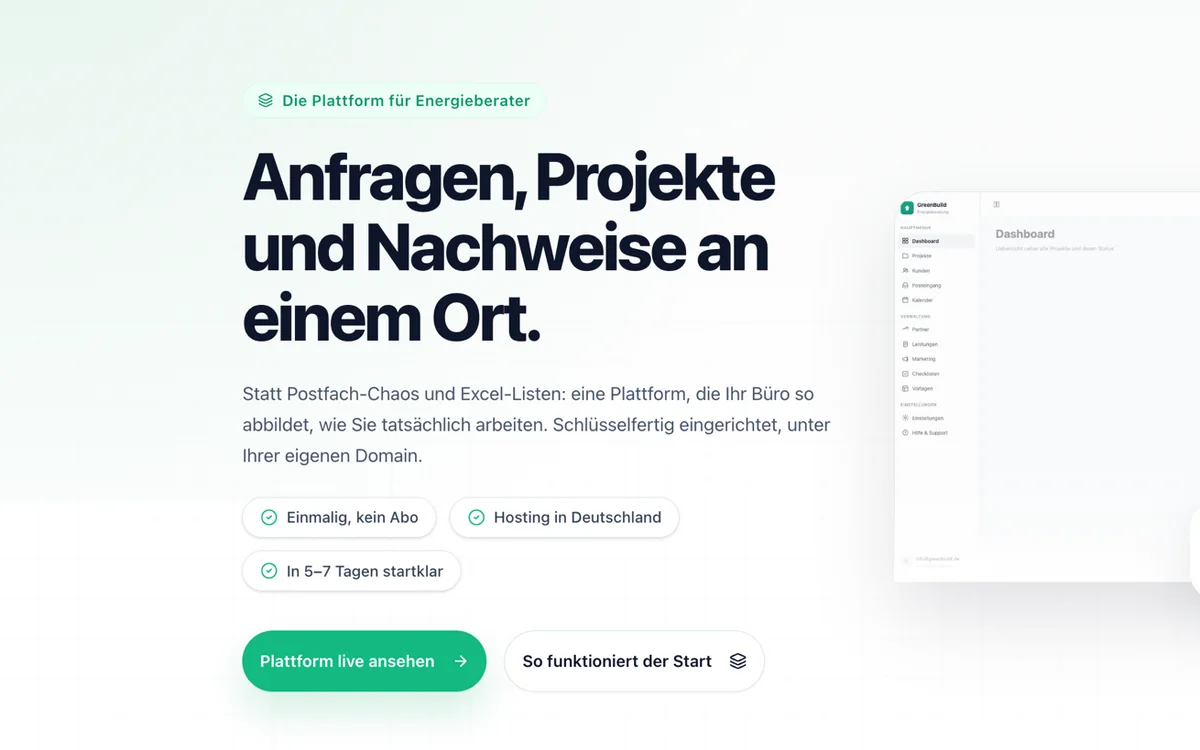 Energieberater Plattform – Plattform-Lösung · für Energieberater, Website-Screenshot